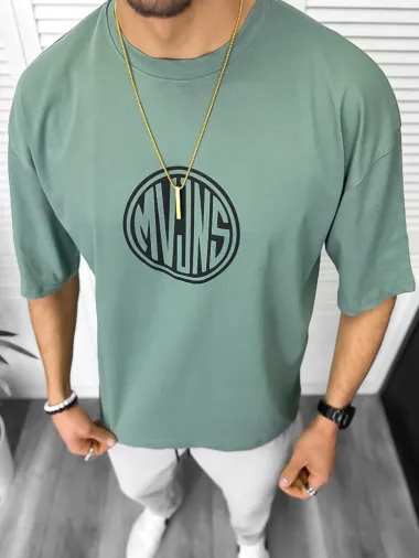 Tricou barbati vernil, cu imprimeu pe spate, oversize 11814 D3-4.1