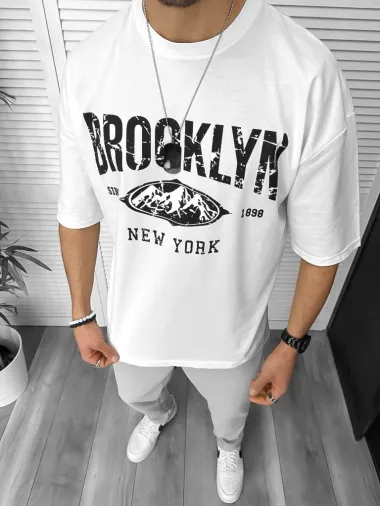 Tricou barbati alb, cu imprimeu pe spate, oversize 11815 D3-3.3