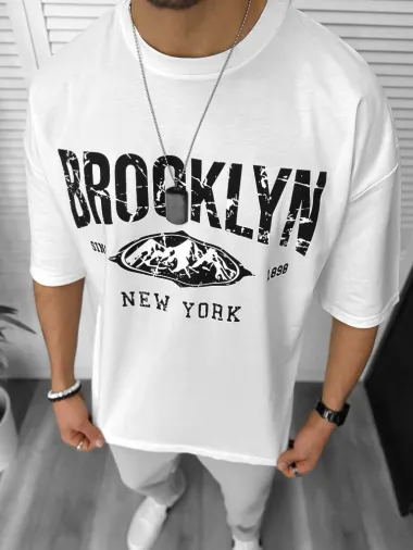 Tricou barbati alb, cu imprimeu pe spate, oversize 11815 D3-3.3