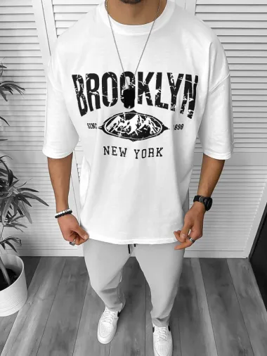 Tricou barbati alb, cu imprimeu pe spate, oversize 11815 D3-3.3