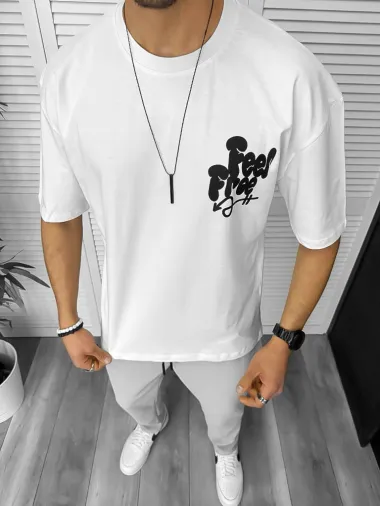 Tricou barbati alb, cu imprimeu pe spate, oversize 11816 22A-4.2