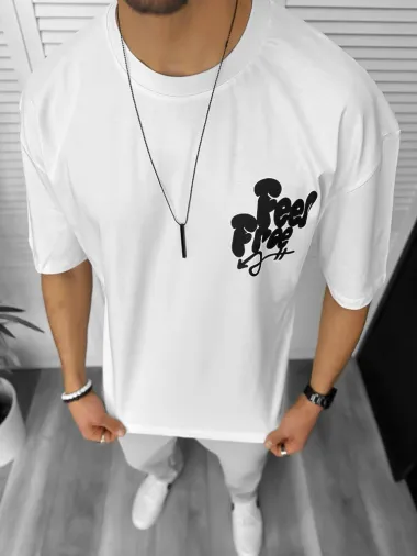 Tricou barbati alb, cu imprimeu pe spate, oversize 11816 22A-4.2