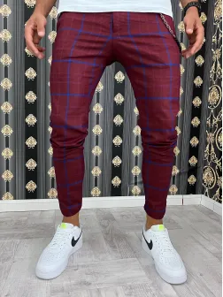 Pantaloni barbati eleganti grena in carouri 12114 P18-4.1