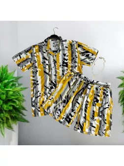 Compleu de vara camasa cu imprimeu + pantaloni galben 13275