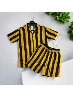 Compleu de vara camasa cu imprimeu + pantaloni galben 13276 79
