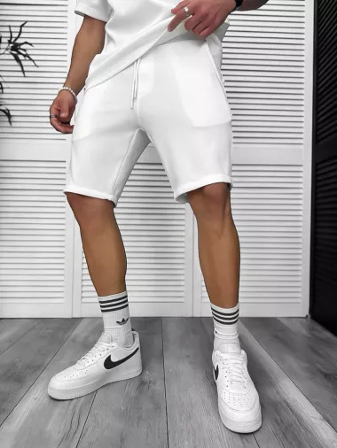 Pantaloni de trening scurti,albi 8207B