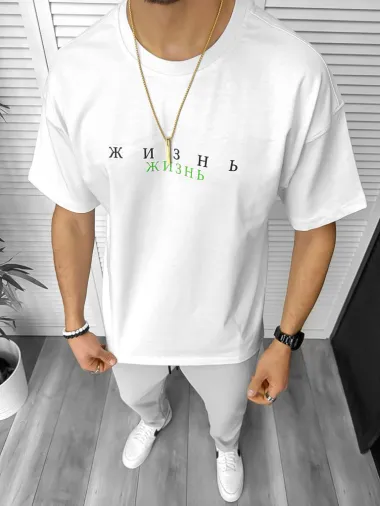 Tricou barbati alb, cu imprimeu pe spate, oversize Y029 22A-2.2