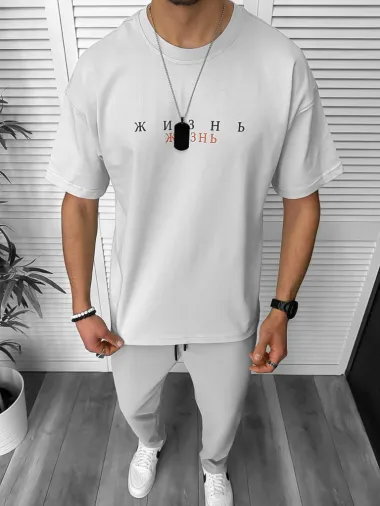 Tricou barbati gri, cu imprimeu pe spate, oversize Y029 24-4.3