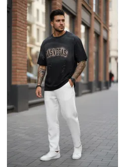 Tricou barbati negru, cu imprimeu, oversize Y140 6-2.2 Tricou barbati negru, cu imprimeu, oversize Y140 6-2.2