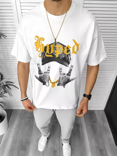 Tricou barbati alb, cu imprimeu, oversize Y171 24-4.1