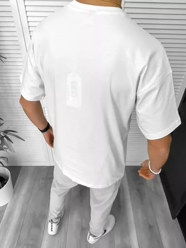 Tricou barbati alb, cu imprimeu, oversize Y171 24-4.1