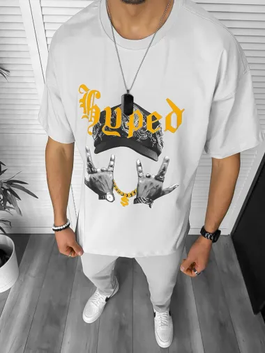 Tricou barbati gri, cu imprimeu, oversize Y171 22A-2.2