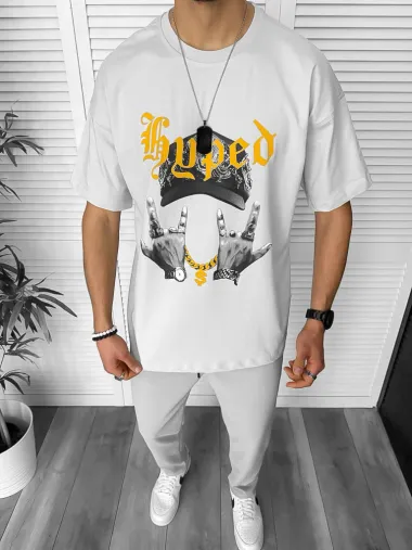 Tricou barbati gri, cu imprimeu, oversize Y171 22A-2.2