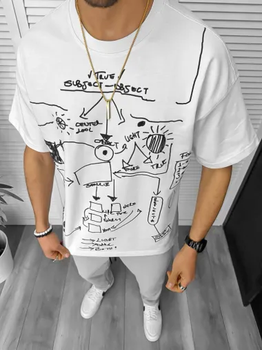 Tricou barbati alb, cu imprimeu, oversize Y181 22A-4.3