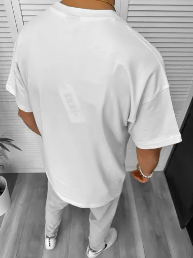 Tricou barbati alb, cu imprimeu, oversize Y181 22A-4.3