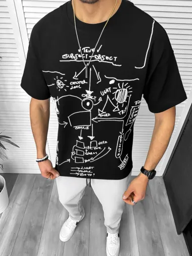 Tricou barbati negru, cu imprimeu, oversize Y181 22A-4.3