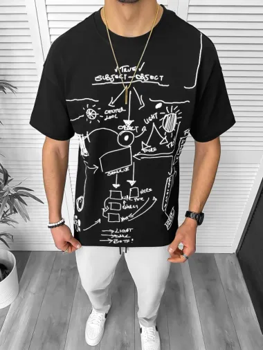 Tricou barbati negru, cu imprimeu, oversize Y181 22A-4.3