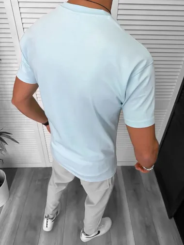 Tricou barbati albastru, cu imprimeu, slim Y205 22A-4.2