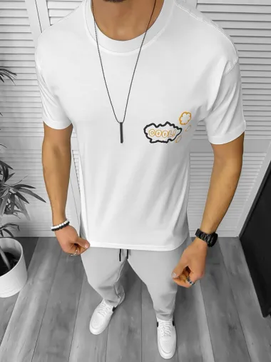 Tricou barbati alb, cu imprimeu cu wpate, oversize Y227 N5-4.1