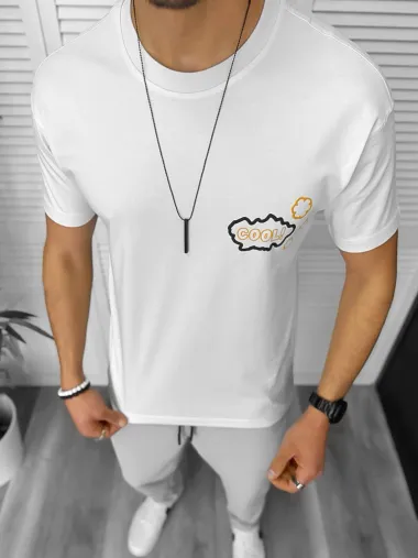 Tricou barbati alb, cu imprimeu cu wpate, oversize Y227 N5-4.1