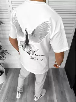 Tricou barbati alb, cu imprimeu pe spate, oversize Y248 N5-4.1
