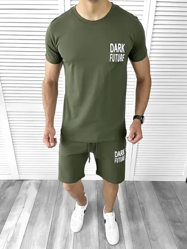 Trening barbati kaki pantaloni + tricou 11699 D3-3.4