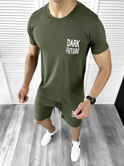 Trening barbati kaki pantaloni + tricou 11699 D3-3.4