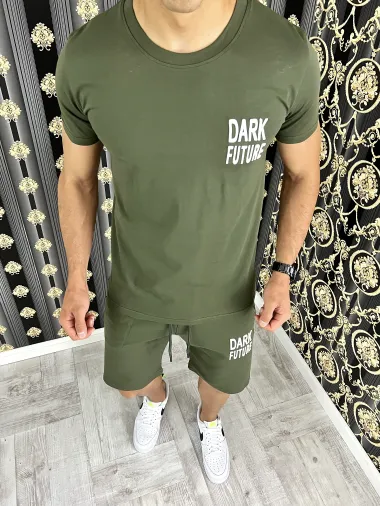 Trening barbati kaki pantaloni + tricou 11699 D3-3.4