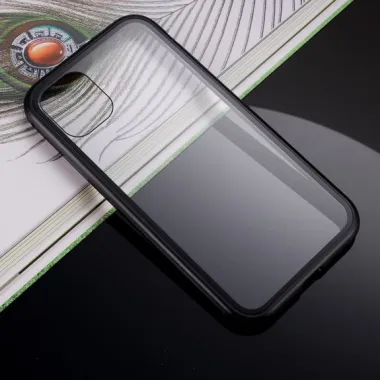 Husă pentru întreg telefon din sticlă temperată și cadru din metal pentru iPhone 11 Pro Max - negru 0006