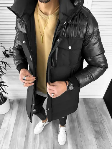 Geaca barbati groasa neagra de iarna 1600 D1-2