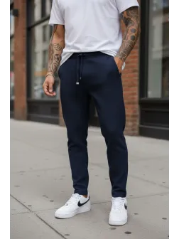 Pantaloni barbati casual bleumarin 3001