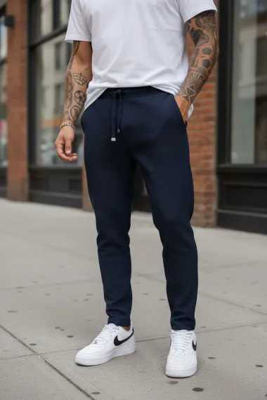Pantaloni barbati casual bleumarin 3001