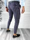 Pantaloni barbati eleganti bleumarin cu dungi B1603 15-4 e ~