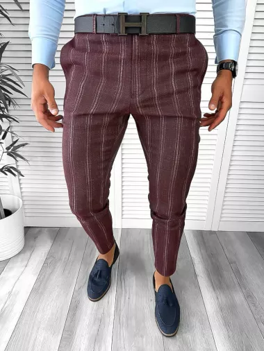 Pantaloni barbati eleganti grena B1801 67-3 E~