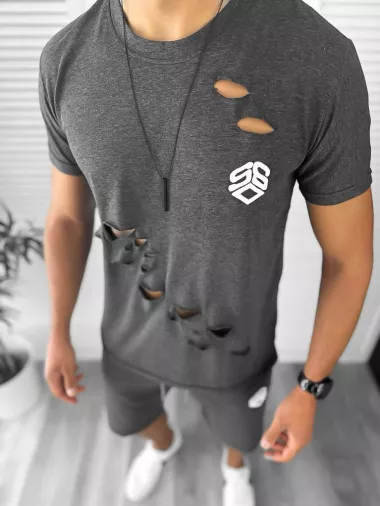 Compleu barbati tricou+pantaloni gri inchis 12775 O2-3.3