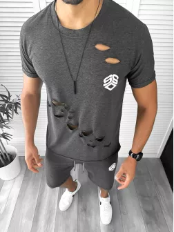 Compleu barbati tricou+pantaloni gri inchis 12775 O2-3.3