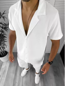 Trening barbati slim fit alb camasa + pantaloni 8203 119*