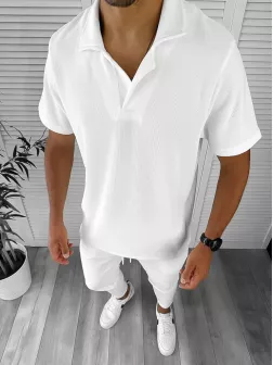 Trening barbati slim fit alb tricou + pantaloni 8207 76