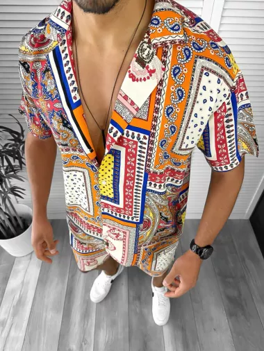 Compleu de vara camasa imprimeu + pantaloni cu sticker 12758 P18-3.3