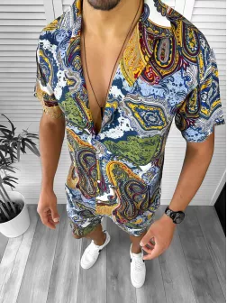 Compleu de vara camasa imprimeu + pantaloni 12762 16-2