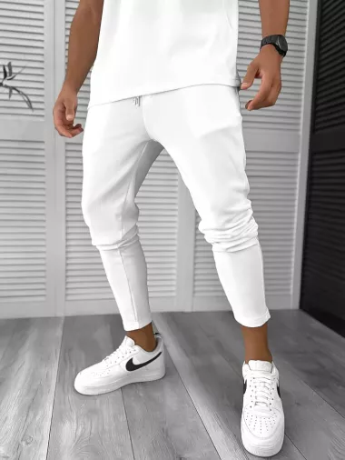 Pantaloni de trening barbati slim fit alb 8206