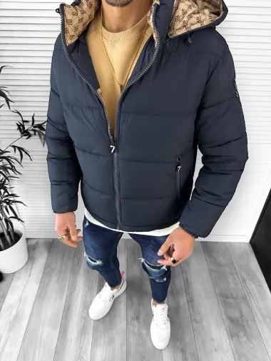 Geaca barbati de iarna, cu 2 fete, bleumarin A68 T11-2