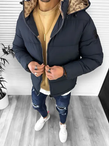 Geaca barbati de iarna, cu 2 fete, bleumarin A68 T11-2