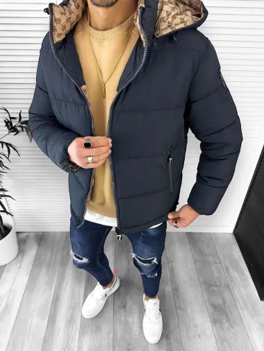 Geaca barbati de iarna, cu 2 fete, bleumarin A68 T11-2