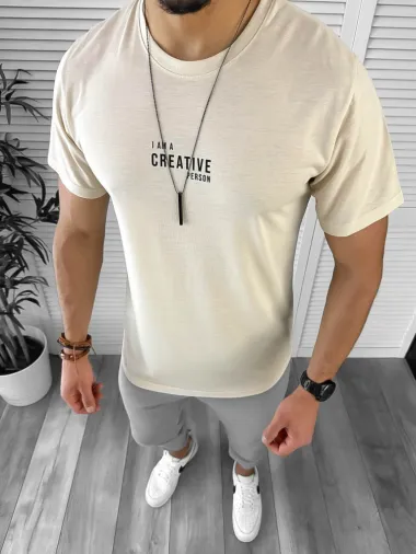 Tricou barbati bej CU MIC DEFECT DEF12514