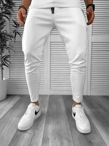Pantaloni de trening albi conici 12608 O3-5.2