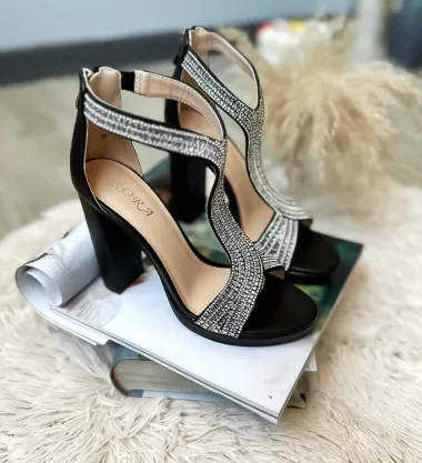 Sandale dama cu toc negre GH107 T13-1