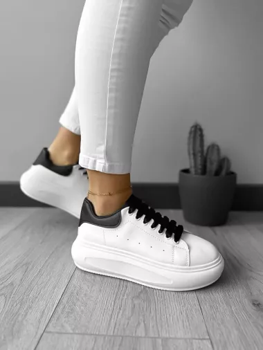 Adidasi dama casual albi cu calcai negru A01 N12-3