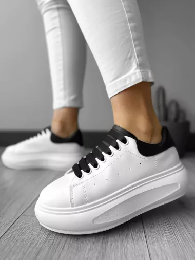 Adidasi dama casual albi cu calcai negru A01 N12-3