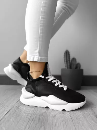 Adidasi dama casual negri cu talpa alba H9 N13-3